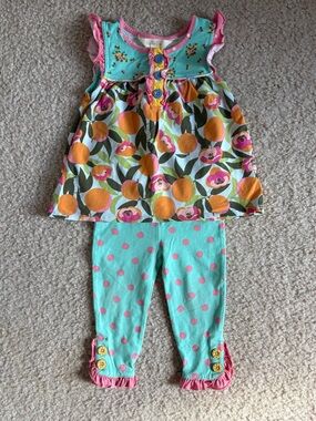 Matilda Jane Aqua, Pink & Orange Floral Dot Matching Set